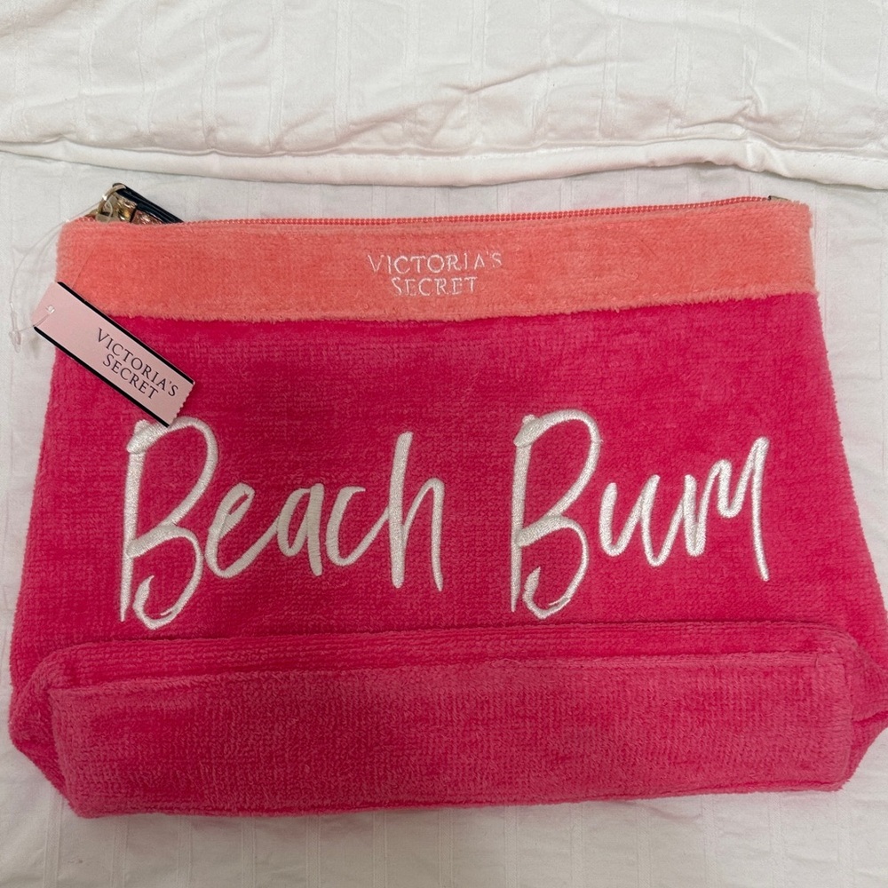 Victoria's Secret Pink and Coral 'Beach Bum' Terry Zip Pouch